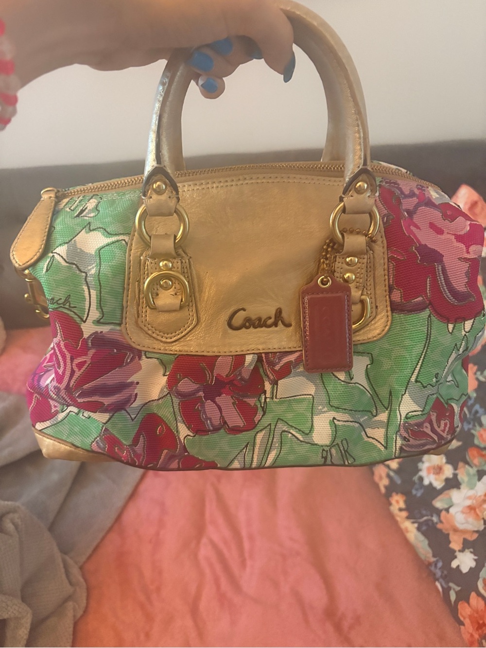 Coach Floral Canvas Satchel with Gold Trim